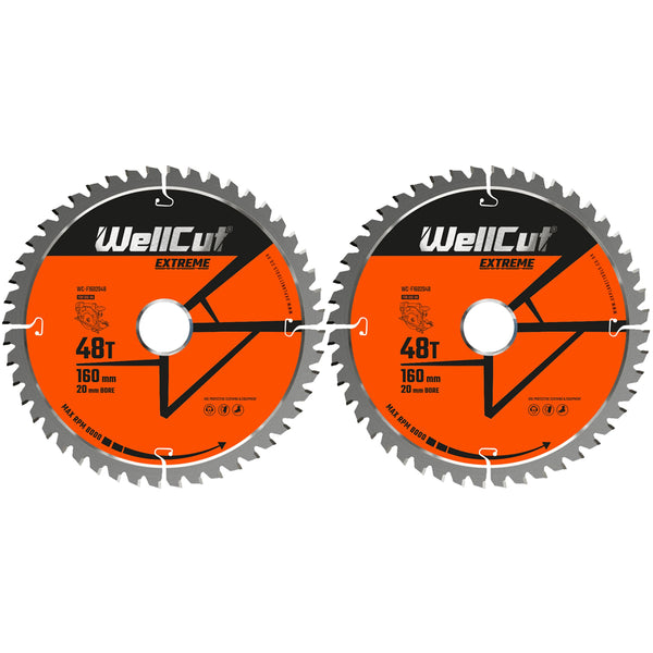 Diskinio pjūklo diskai, 2vnt 160x20mm 48 dantų WellCut WC-F1602048