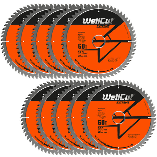 Diskinio pjūklo diskai, 10vnt 160x20mm 60 dantų WellCut WC-F1602060