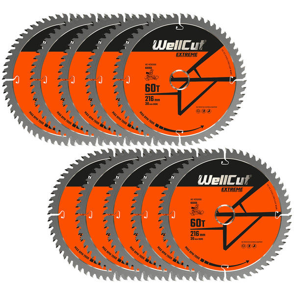 Diskinio pjūklo diskai, 10vnt 216x30mm 60 dantų WellCut WC-M2163060
